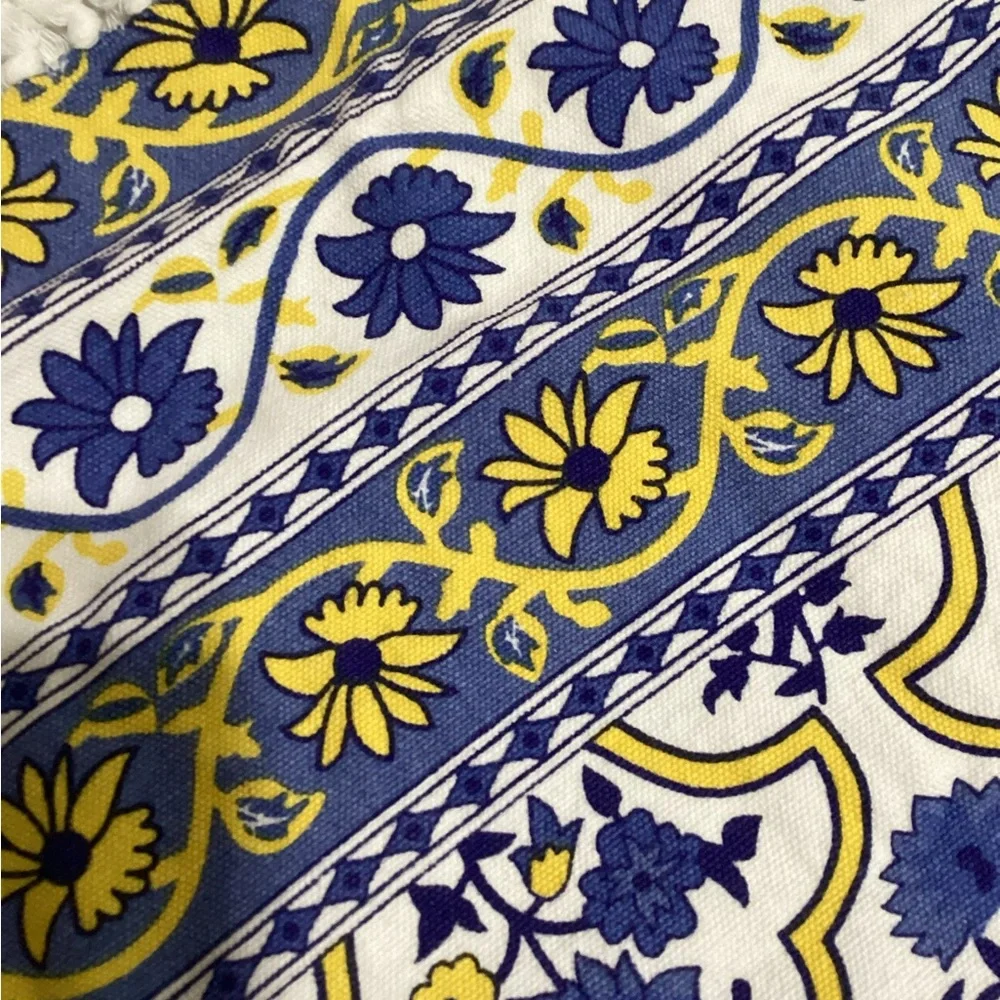 Nicole Miller Blue and Yellow Floral Textile Table Runner